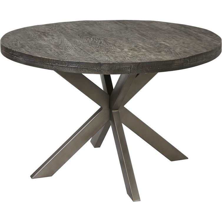Table ronde 120 cm bois massif gris et pieds métal mat gris Vintal - Photo n°1
