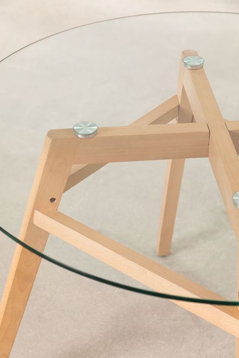 Table ronde 120 cm scandinave verre trempé et pieds bois naturel Bristol - Photo n°6