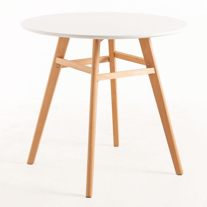 Table ronde 80 cm scandinave blanche et pieds bois naturel Bristol - Photo n°1