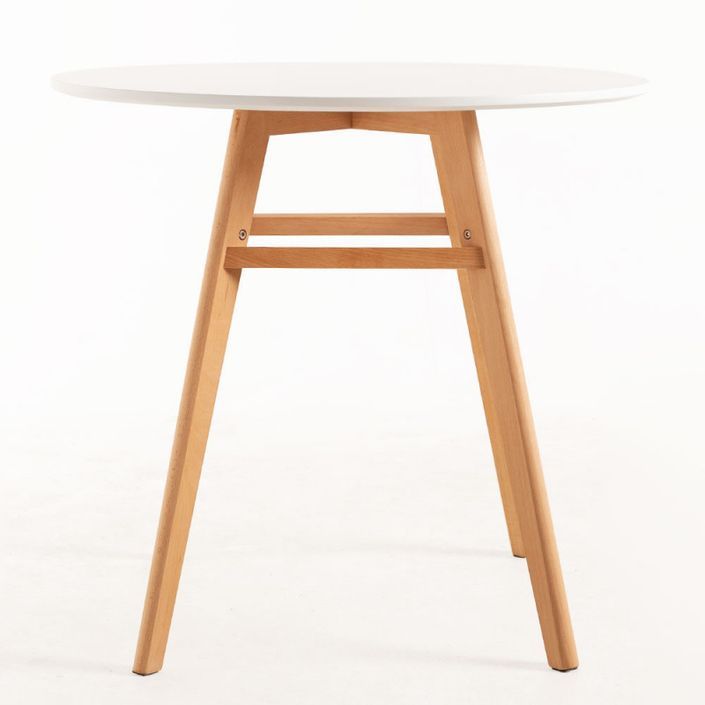 Table ronde 80 cm scandinave blanche et pieds bois naturel Bristol - Photo n°5