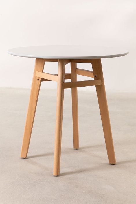 Table ronde 80 cm scandinave gris clair et pieds bois naturel Bristol - Photo n°2