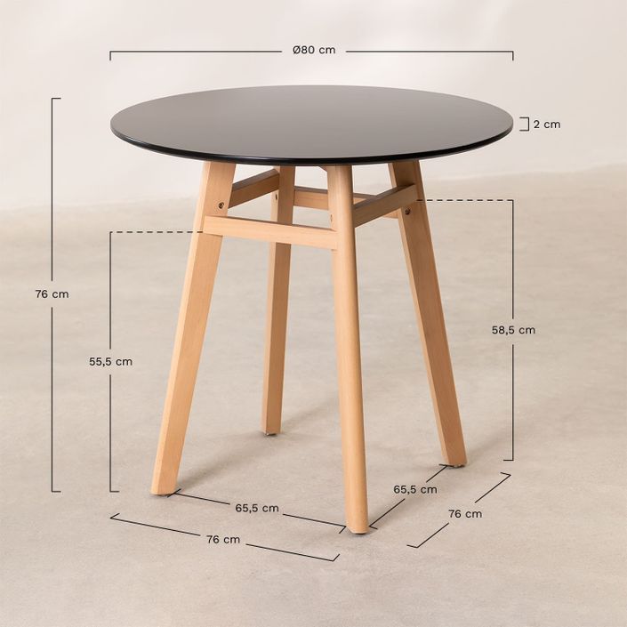 Table ronde 80 cm scandinave noir et pieds bois naturel Bristol - Photo n°4