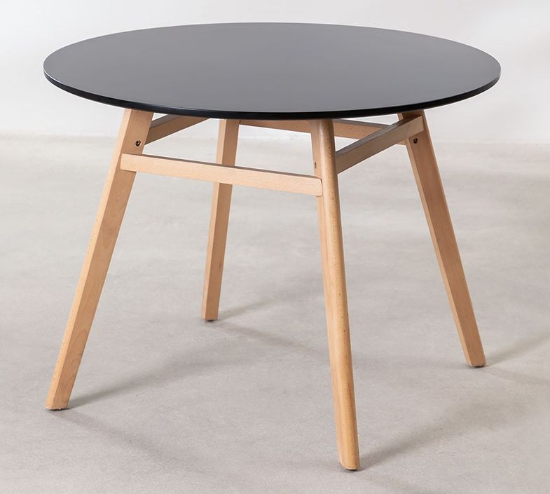 Table ronde 80 cm scandinave noir et pieds bois naturel Bristol - Photo n°1