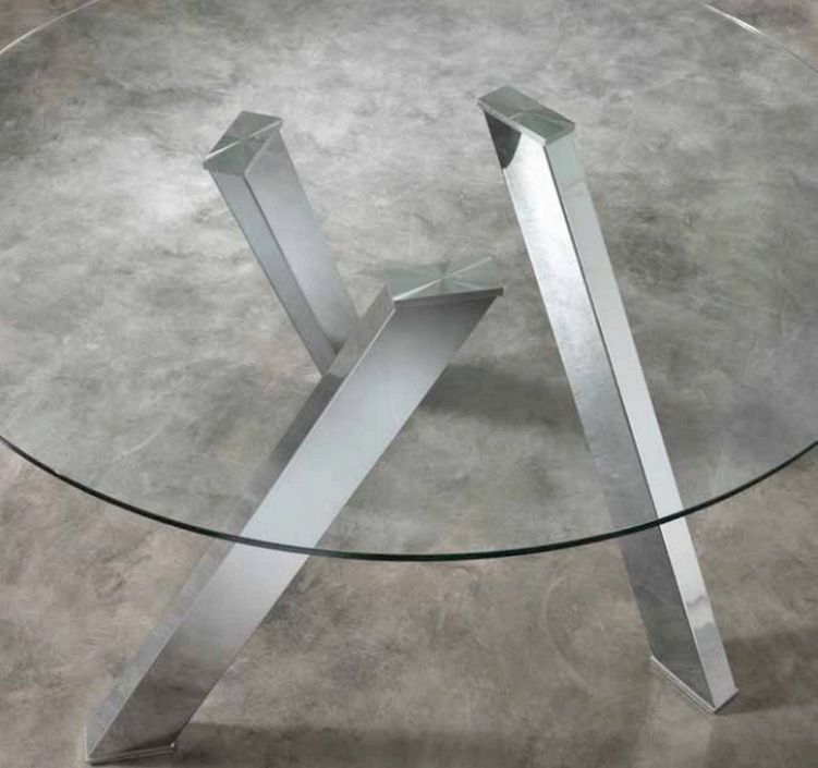 Table ronde acier chromé et verre transparent Drys 120 cm - Photo n°3