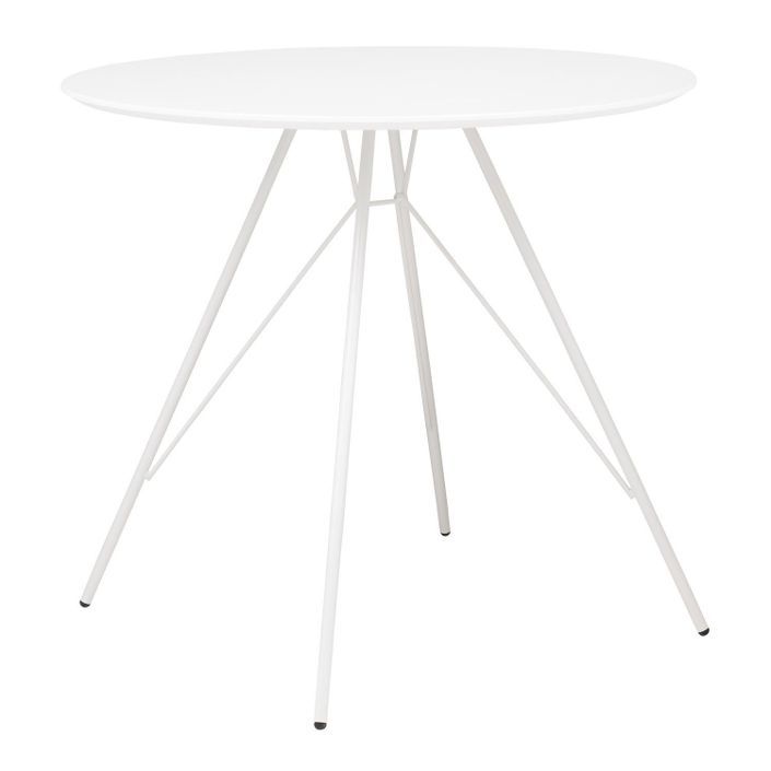 Table ronde bois blanc et pieds tiges d'acier blanches Marky 80 cm - Photo n°1