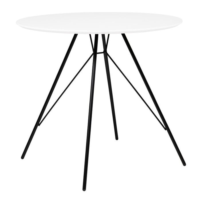 Table ronde bois blanc et pieds tiges d'acier noir Marky 80 cm - Photo n°1
