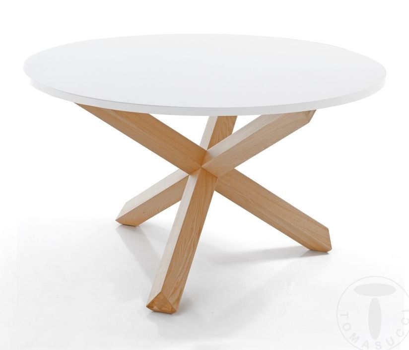 Table ronde bois massif clair et bois MDF blanc Payne D 120 cm - Photo n°1