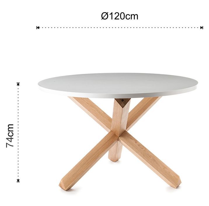 Table ronde bois massif clair et bois MDF blanc Payne D 120 cm - Photo n°3