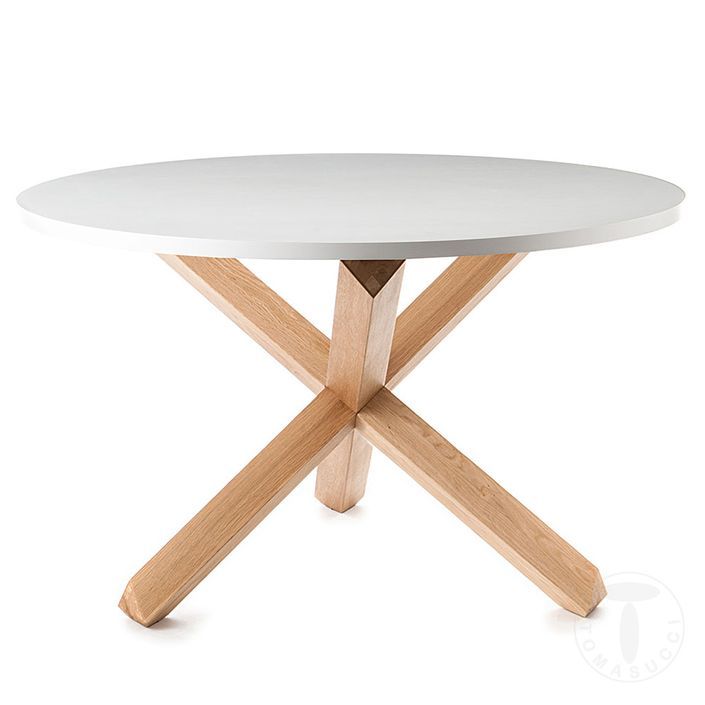 Table ronde bois massif clair et bois MDF blanc Payne D 120 cm - Photo n°4