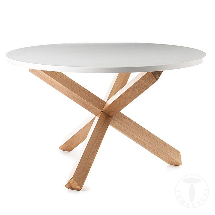 Table ronde bois massif clair et bois MDF blanc Payne D 120 cm - Photo n°5