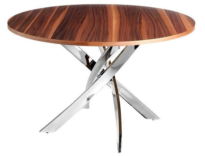 Table ronde design acier chromé et bois noyer Reina 130 cm - Photo n°1