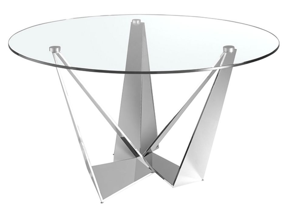 Table ronde design acier chromé et verre trempé Gala - Photo n°1