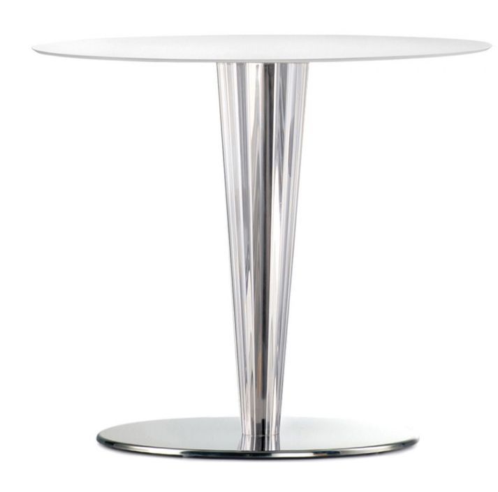 Table ronde design acier poli et plateau en stratifié blanc 130 cm - Photo n°1