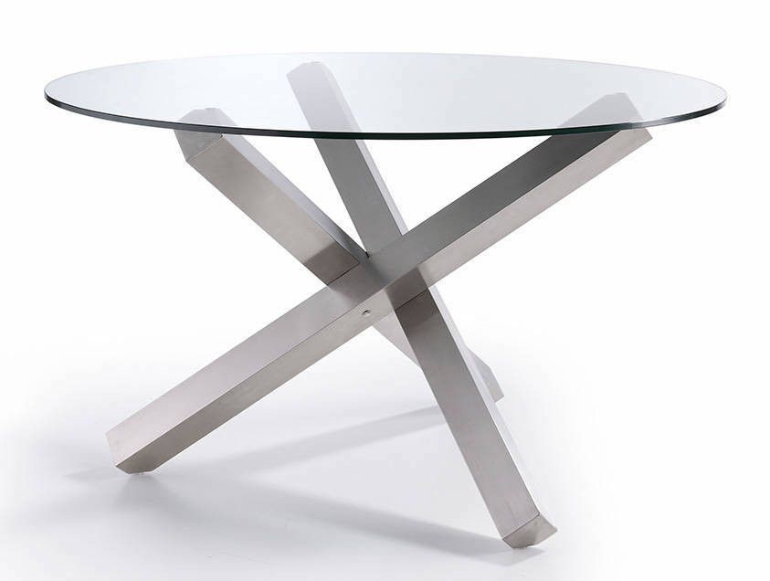 Table ronde design acier poli et verre trempé Majesty 110 cm - Photo n°1