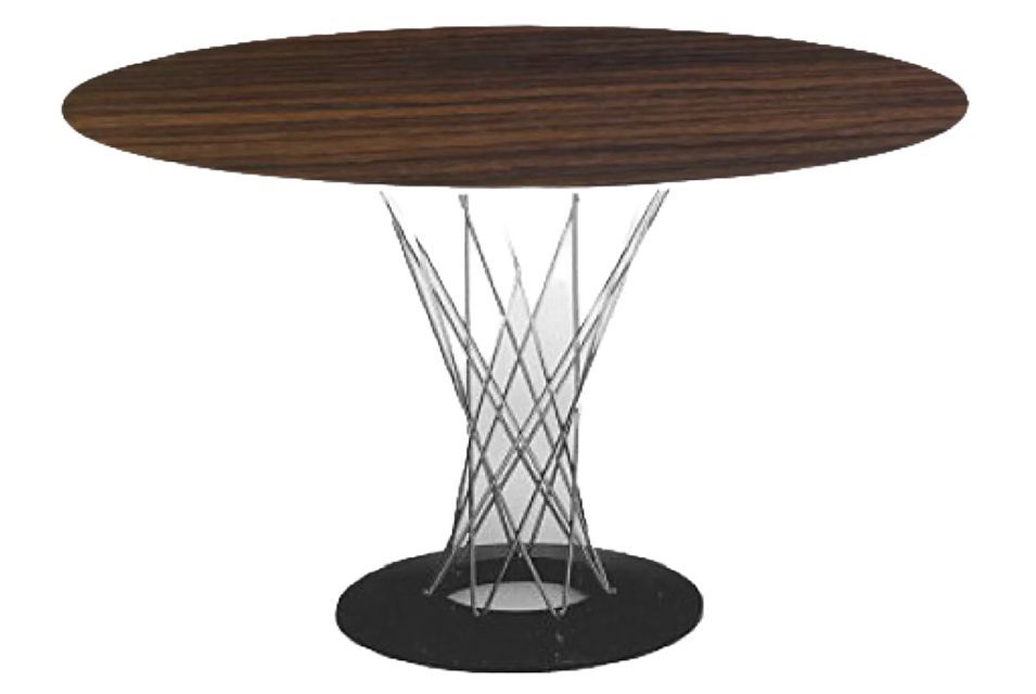 Table ronde design acier tressé et chromé et plateau en bois Kobuky 120 cm - Photo n°1