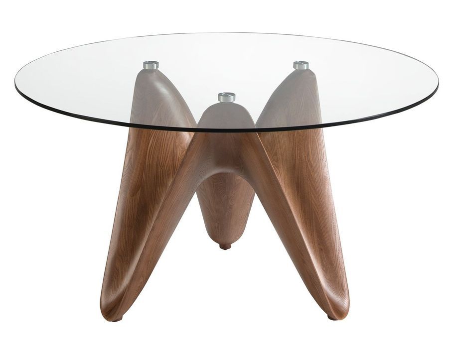 Table ronde design noyer et verre transparent Kantar - Élégance moderne - Photo n°1