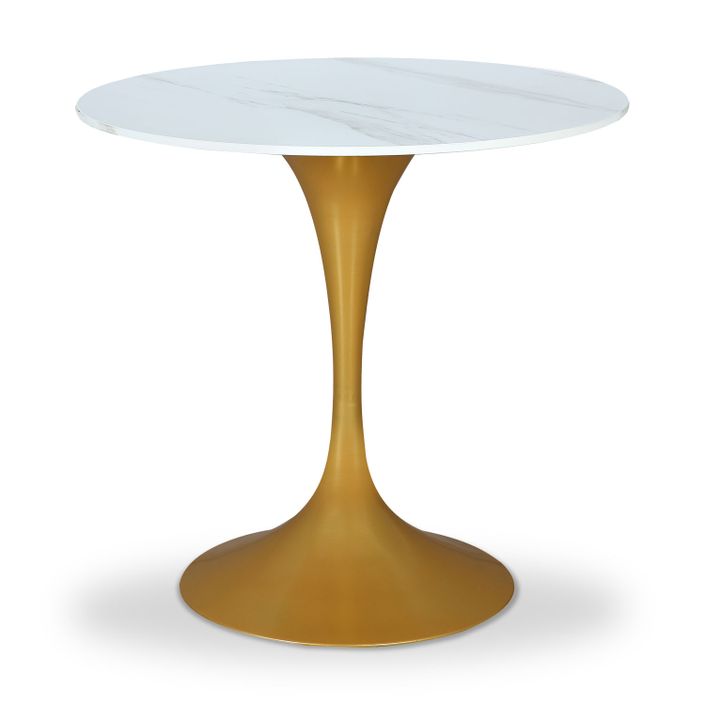 Table ronde effet marbre blanc et pied métal doré Jani D 85 cm - Photo n°1