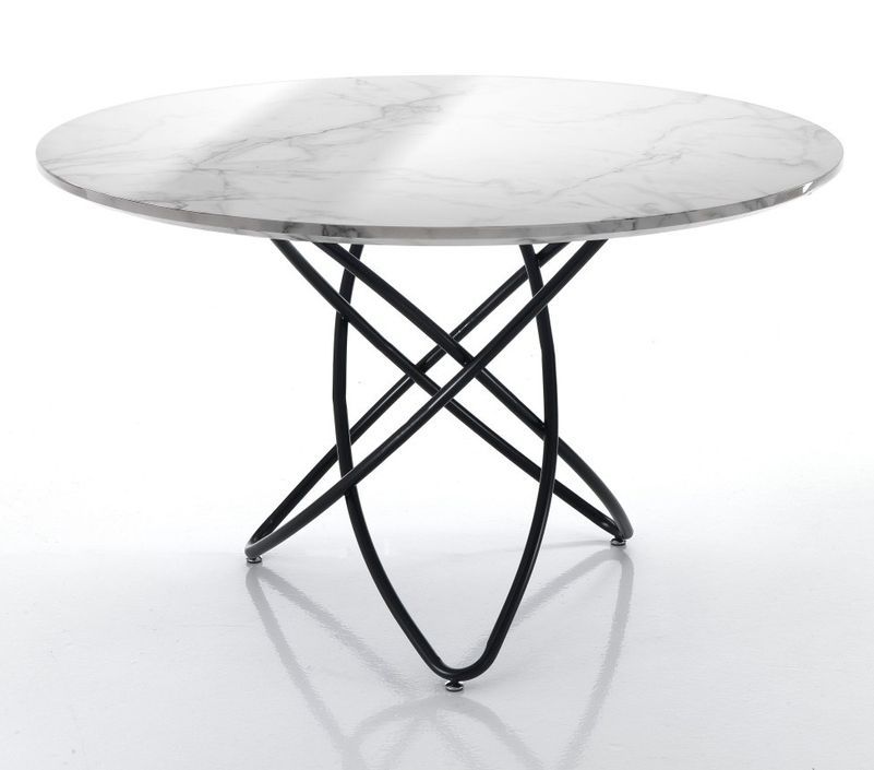 Table ronde en acier noir et bois MDF effet marbré Carolina D 120 cm - Photo n°1