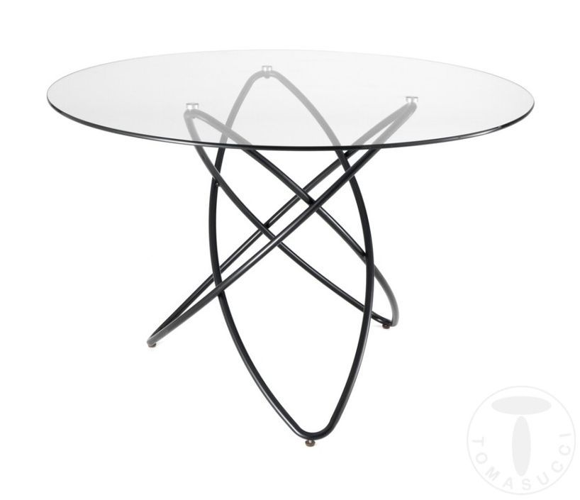 Table ronde en acier noir et verre trempé Ondine D 120 cm - Photo n°1