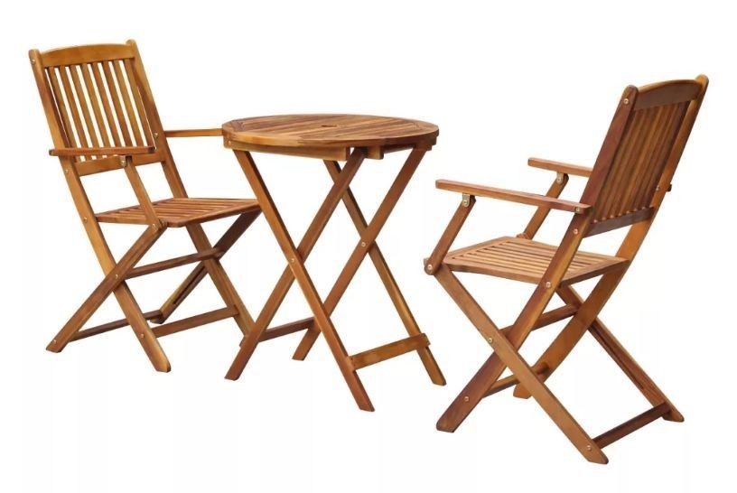 Table ronde et 2 chaises de jardin acacia clair Polina - Photo n°1