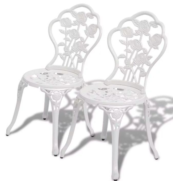 Table ronde et 2 chaises de jardin métal coulé blanc Bridge - Photo n°4