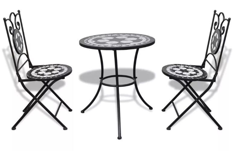 Table ronde et 2 chaises de jardin mosaïquées noir et blanc Mel - Photo n°2
