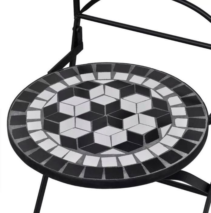 Table ronde et 2 chaises de jardin mosaïquées noir et blanc Mel - Photo n°5