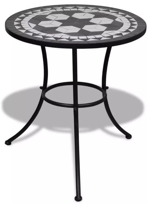 Table ronde et 2 chaises de jardin mosaïquées noir et blanc Mel - Photo n°7