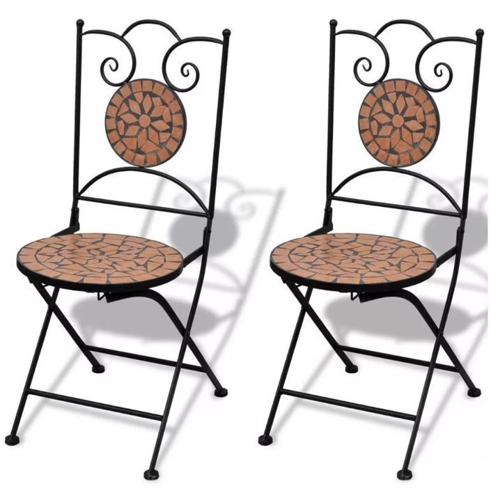 Table ronde et 2 chaises de jardin mosaïquées noir et marron Mel - Photo n°5