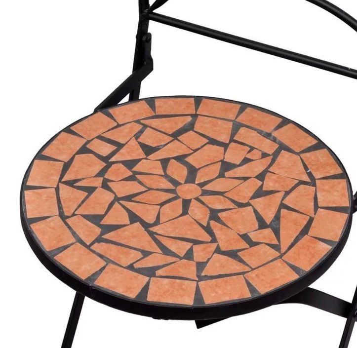 Table ronde et 2 chaises de jardin mosaïquées noir et marron Mel - Photo n°8