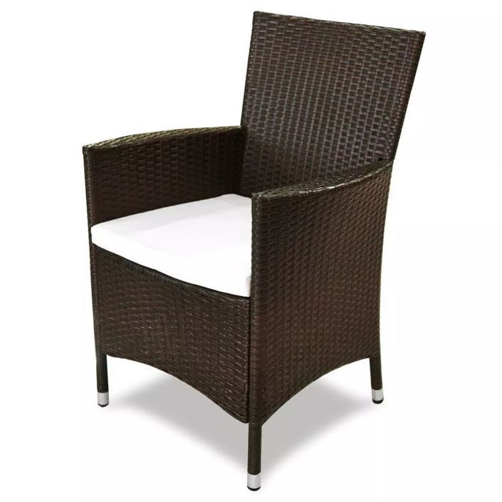 Table ronde et 2 chaises de jardin résine tressée marron et coussins blanc Mik - Photo n°4