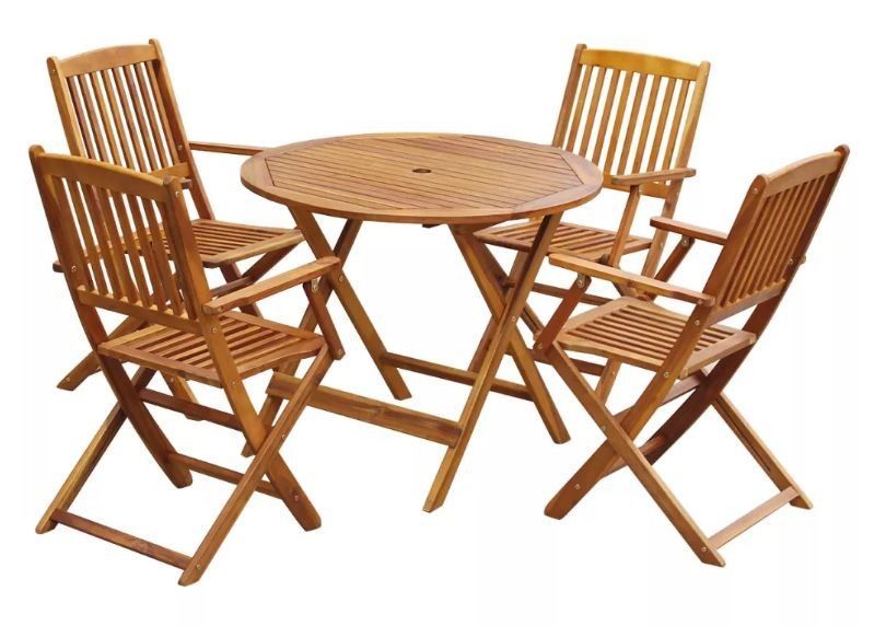 Table ronde et 4 chaises de jardin acacia clair Polina - Photo n°1