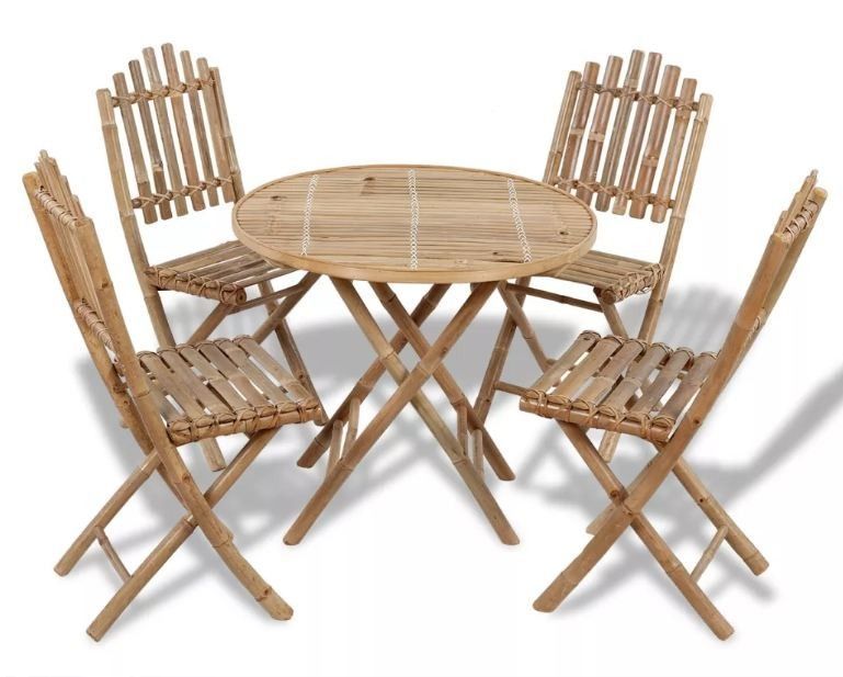Table ronde et 4 chaises de jardin bambou clair Kyca - Photo n°1