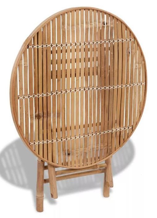 Table ronde et 4 chaises de jardin bambou clair Kyca - Photo n°6