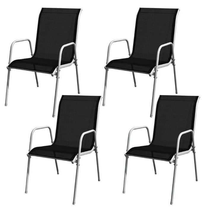 Table ronde et 4 chaises de jardin métal noir et blanc Castle - Photo n°4