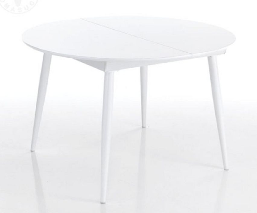 Table ronde extensible acier et bois MDF blanc Dio L 120/160 cm - Photo n°1
