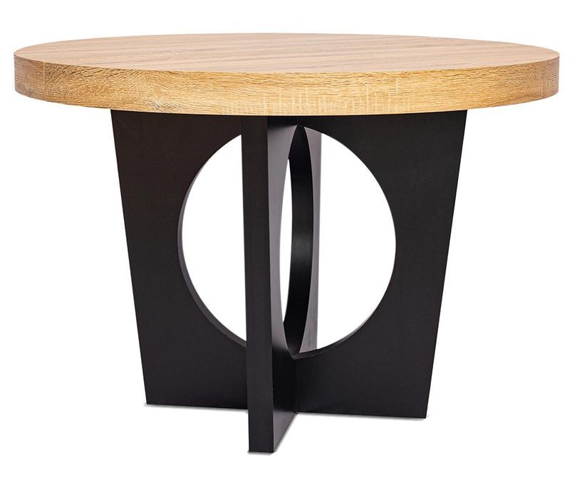 Table ronde extensible en bois clair et noir 110 à 260 cm jusqu'a 14 places Torin - Photo n°1