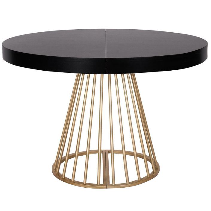Table ronde extensible noir et pieds doré Wenny 160/210/260 cm - Photo n°1