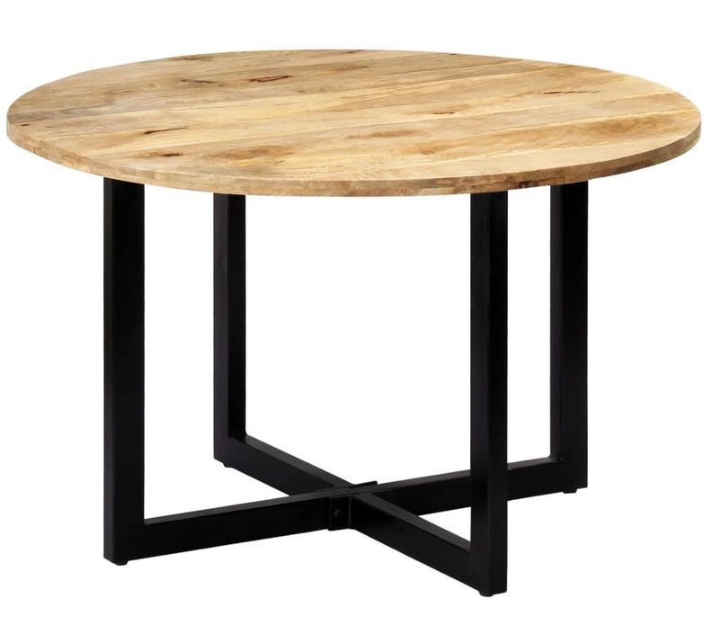 Table ronde industrielle bois de manguier et fer noir Tuly 120 - Photo n°1