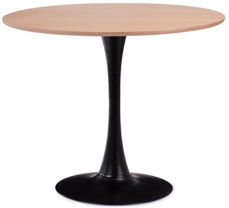 Table ronde moderne bois naturel et pied métal noir Tulipa 80 cm - Photo n°1