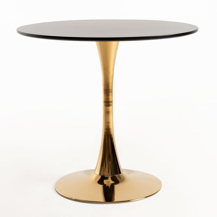 Table ronde moderne bois noir et pied métal doré Tulipa 90 cm - Photo n°2