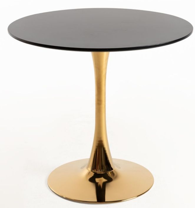 Table ronde moderne bois noir et pied métal doré Tulipa 90 cm - Photo n°1
