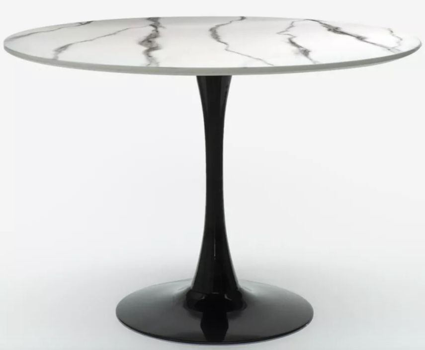 Table ronde moderne noir et effet marbre blanc Tulipa 120 cm - Photo n°1