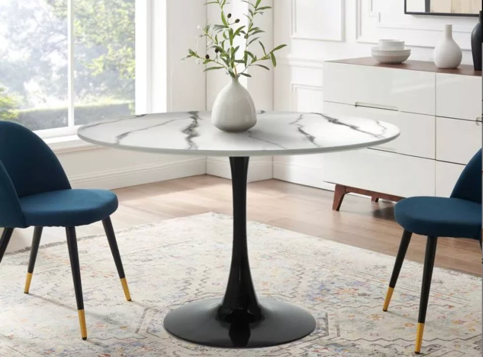 Table ronde moderne noir et effet marbre blanc Tulipa 120 cm - Photo n°2