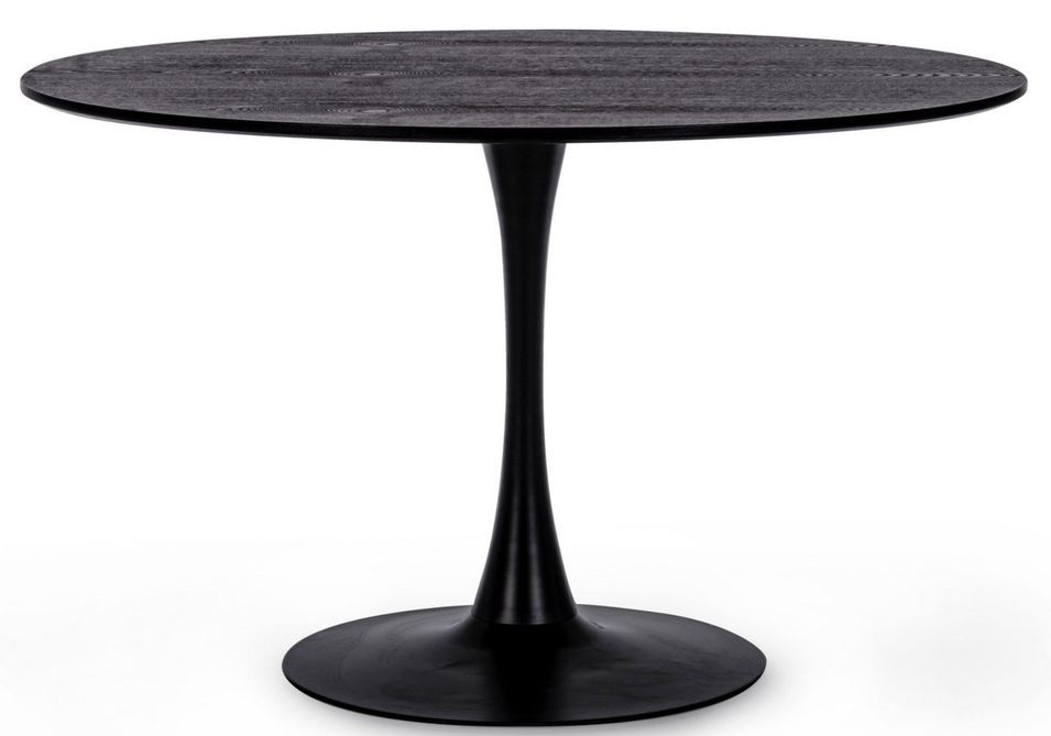 Table ronde plateau noir avec veinure effet bois et pied acier noir Kulipa 120 cm - Photo n°1