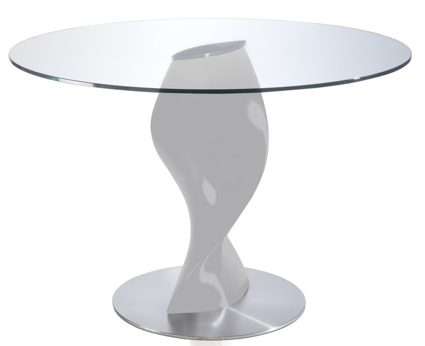 Table ronde plateau verre et pied fibre de verre laqué gris perle Torsada - Photo n°1