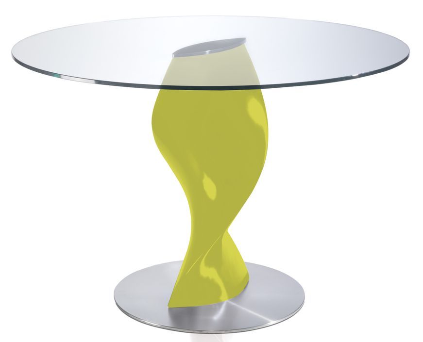 Table ronde plateau verre et pied fibre de verre laqué pistache Torsada - Photo n°1
