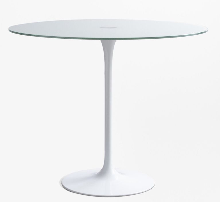 Table ronde moderne métal blanc et verre cristal blanc 90 cm - Photo n°1
