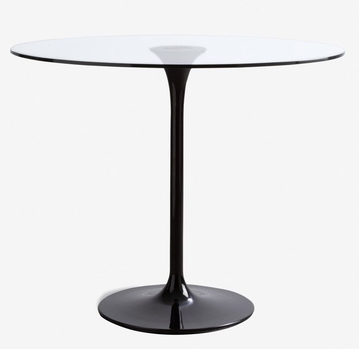 Table ronde moderne métal noir et verre trempé transparent 90 cm - Photo n°1