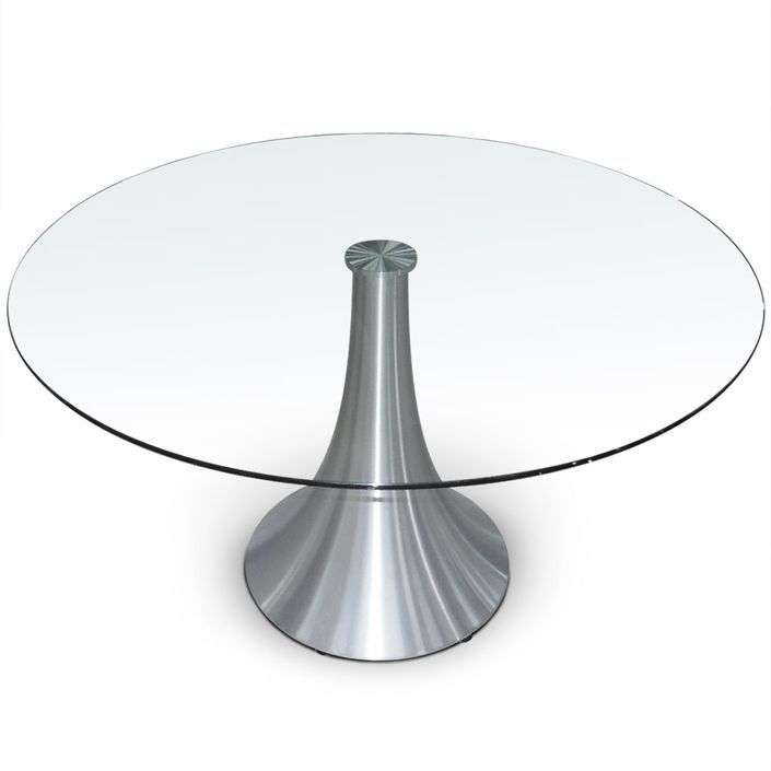 Table ronde verre et pied métal chromé Tassia 120 cm - Photo n°2